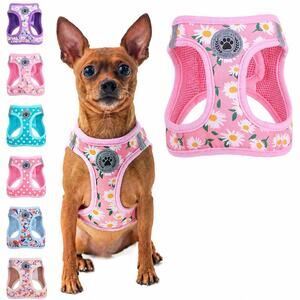 BeautyZoo Pink Daisy Dog Harness XXS Soft Mesh Step-In Puppy Harness